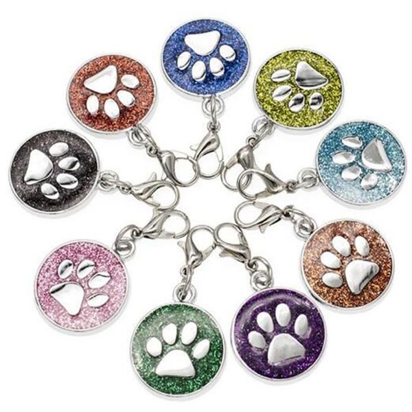 20pcs / lot couleurs 18mm empreintes chat chien patte impression pendentif charmes avec fermoir mousqueton adapté pour porte-clés bricolage bijoux de mode251O