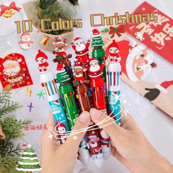 20 unids/lote lindo bolígrafo Kawaii Multicolor dibujos animados Santa Claus muñecos de nieve alce árbol 10 bolígrafos de colores regalos de papelería escolar