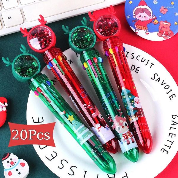 20 unids/lote de bolígrafos bonitos de lentejuelas de 10 colores, bolígrafos multicolores de dibujos animados de Navidad, alce, Papá Noel, regalos de papelería para escuela y oficina