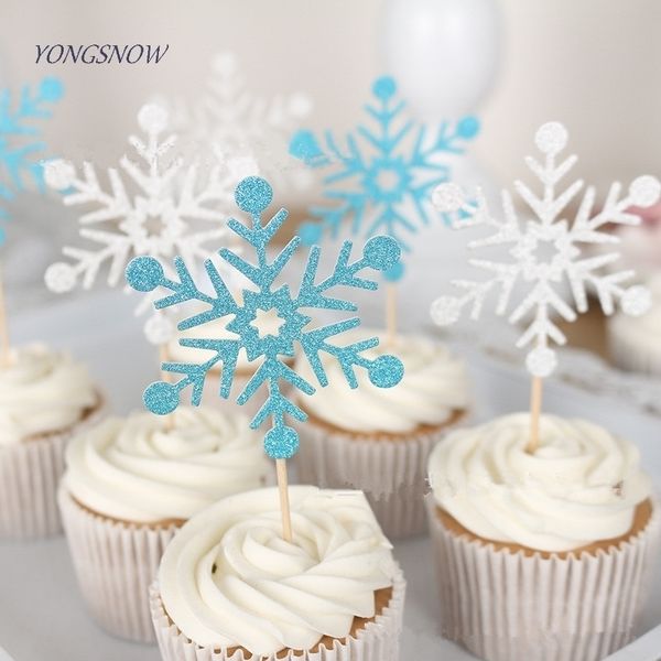 20pcs / lot Mignon Flocon De Neige De Bande Dessinée Cupcake Topper Drapeaux De Gâteau Pour La Fête D'anniversaire De Mariage Baby Shower Décoration Fournitures Y200618