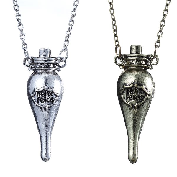 20 unids/lote joyería de moda Vintage encanto Potter Felix Felicis poción botella colgante collar para hombres y mujeres