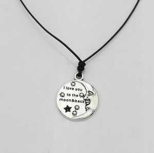 20 stks / partij mode ketting antiek zilver ik hou van je tot de maan rug choker charms zwart lederen ketting 50cm