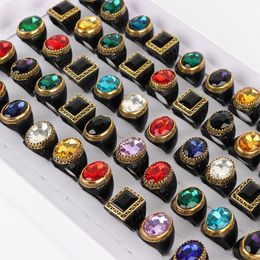 Bagues en verre Imitation pierres précieuses Vintage pour hommes et femmes, mélange de couleurs, Style rétro, bijoux cadeaux de fête, 20 pièces/lot, 240109