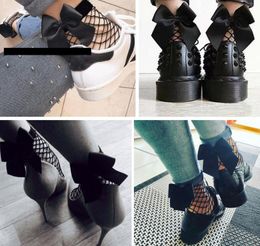 10pairs / 20 stks Fishnet Sexy Hollow Out Sok Mesh Nets Dames Meisje Sox Chic Streetwear Socks Dames Harajuku Zwart Ademend Bow Knoop