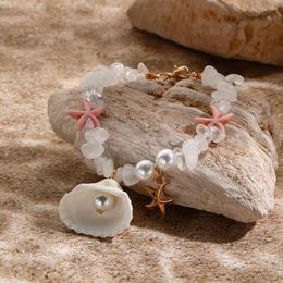 20 -stcs/kavel buitenlandse handel mode sieraden rijst kralen parel armband strand zeester hangschaal kristallen kralen armband