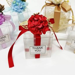 20 unids/lote caja de regalo cinta de flores cajas de dulces transparentes románticas fiesta cumpleaños favores de boda para invitados bolsa de embalaje de PVC 240304