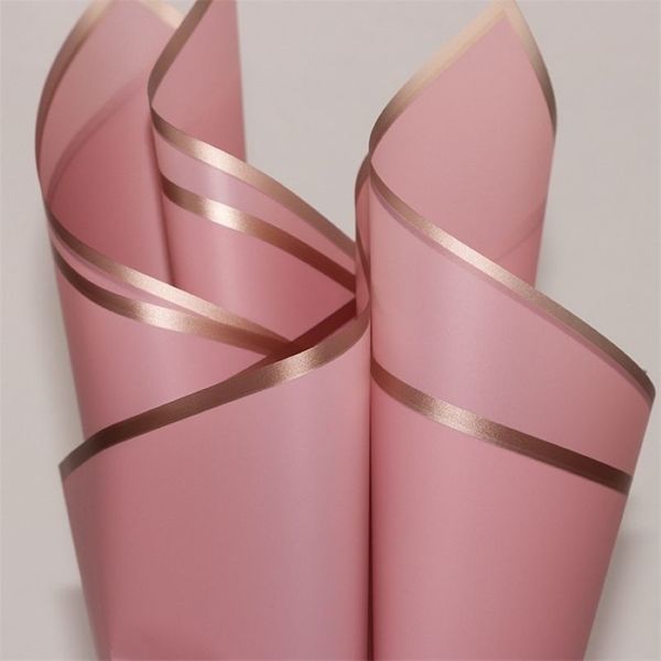 20pcs / lot bordure dorée rose papier d'emballage floral style coréen semi-transparent emballage cadeau fleuriste bouquet de fleurs 220610226b