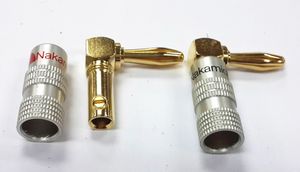 20pcs \ Lot Alta calidad 90 grados Angel 4mm Nakamichi Banana Plug para video 24K Chapado en oro Altavoz Adaptador de cobre Conector de audio