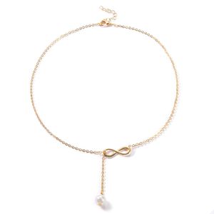 20 stks / partij Infinity Symbol 8 Lucky Pearl Charms Choker Ketting Vrouwen Goud Zilveren Ketting Boheemse Chocker Ketting Sieraden