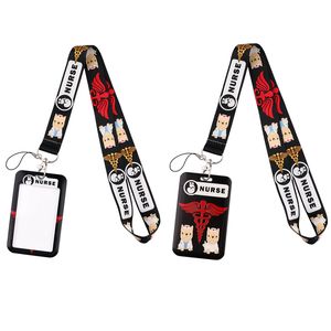 20 stks / partij J2528 Cartoon Leuke Dog Verpleegster Keychain Keys Badge ID Telefoon Touw Toebehoren Lanyard met kaarthouder Cover