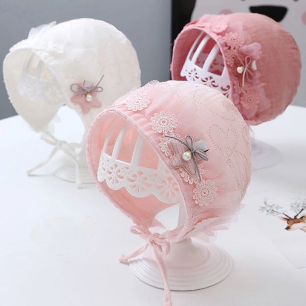 20pcs / lot en dentelle fleur nouveau-né chapeau mignon arcs bébé fille chatle printemps coton doux pour enfant en bas âge de soleil