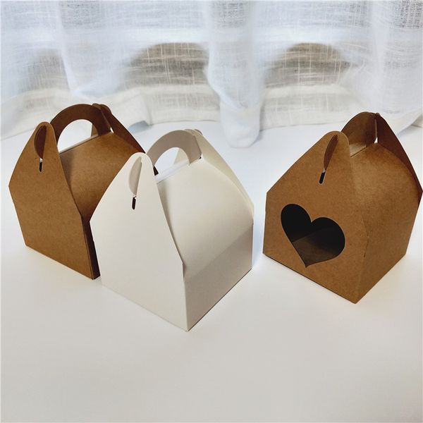 20pcs / lot grand coffret cadeau en papier kraft avec poignée Boîte à gâteau en carton blanc de mariage Boîte à cupcake noir pour cadeaux d'emballage