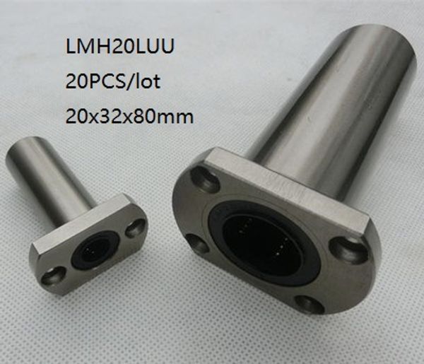 20 unids/lote LMH20LUU 20mm rodamiento lineal de bolas/buje rodamientos con bridas ovaladas largas rodamientos de movimiento lineal piezas de impresora 3d enrutador cnc 20x32x80mm