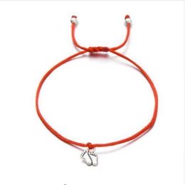 20 unids / lote Encantadores Pies Dobles Pulseras de Deseos Familiares Encantos de Hilo Rojo Simple Gift2391