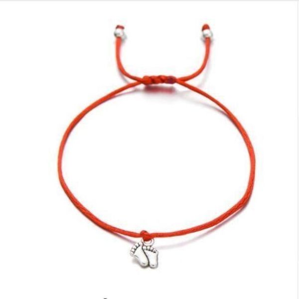 20pcs / lot jolis bracelets de souhaits de famille doubles pieds simples breloques à cordes rouges cadeau 2391