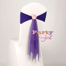 20pcs Lot Lycra Chair Band avec Organza Sash Ball Flower for Wedding Widding Chair Cover Event Party Hotel Decoration