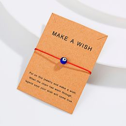 20 stks / partij Make a Wish Blue Evil Eye Geweven Papieren Kaart Armband Dames Verstelbare Lucky Red String Armbanden Femme Nieuwe Mode-sieraden