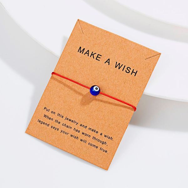 20 unids / lote Hacer un deseo Azul Tarjeta de papel Tejido Ovil Oallido Pulsera de papel Lucky Ajustable Lucky Red String Bracelets Femme Nueva Joyería de Moda