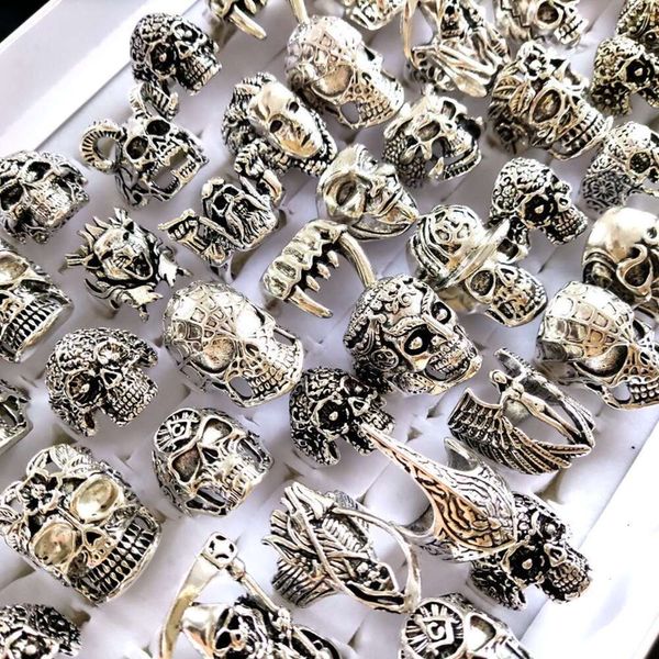 20 unids/lote Retro cabeza grande exagerada calavera gótica hombres anillo punk rocker hombre moda esqueleto anillos venta al por mayor lotes