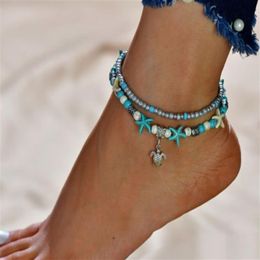 20 unids / lote Cadena de Plata Concha Estrella de Mar Encantos Tobillo Tobillera Pulsera Sandalia Descalza Playa Foot214n