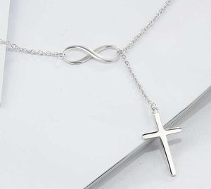 20 stks / partij Verzilverd Kruis Hangende Infinity Cross Ketting Cross Chain Kettingen voor Vrouwen