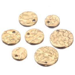 20 unids/lote de dijes de textura de 8mm, 10mm, 12mm, etiquetas de acero inoxidable chapadas en oro, cuentas redondas de monedas en blanco para hacer collares y pulseras DIY