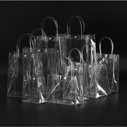 20 pcs/lot sacs d'emballage fourre-tout en PVC souple Transparent avec boucle à main, sac à main en plastique transparent, sac cosmétique