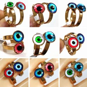 20 pcs/lot femmes hommes Punk gothique mauvais œil anneau Cool Design or acier inoxydable Style mélange globe oculaire démon yeux chanceux bijoux fête cadeau