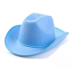 20pcs / lot laine Cowboy Chapeau bleu hommes et femmes Jazz Hat de jazz européen et américain Casual Rold Edge Wool Cowboy chapeau