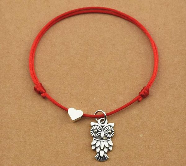 20 unids/lote moda Animal pájaros amor búho corazón encanto pulseras cordón rojo cuerda joyería para mujeres hombres pareja amistad regalos