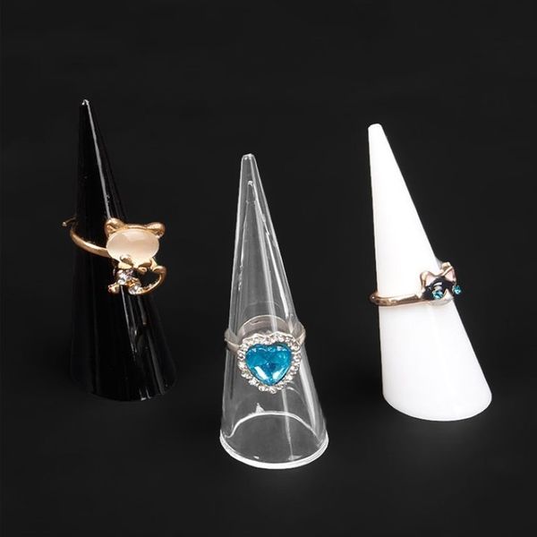 20 pièces Lots mode populaire Mini acrylique bijoux doigt porte-anneau Triangle cône bijoux présentoir Rack Stand310n