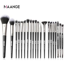 20pcs MAANGE WOODEN MAKEUP BRSSES SET PROFESSIONNELLE AVEC LA FOURNATION DE CHEVEUR NATUREL