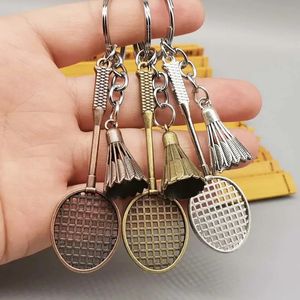 20pcs Metal Badminton Keychain Gift Mini Craft Badminton Keyring Cartoon Badminton Pendant 240430