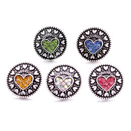 20 stks Metalen Hart Snap Button Rhinestone Crystal Snap Button Charms Fit 18mm / 20mm DIY Snap Armband Ketting Sieraden B1205