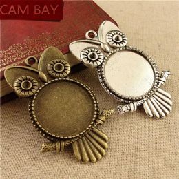 20 stks Metalen Uil Pendats Ketting Instellingen Fit 20mm 25mm Ronde Cabochon Basis DIY Hanger Lege Lade Bezel Sieraden Accessoires233H