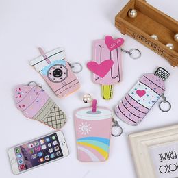 20 piezas Mini monederos lindos llavero de dibujos animados accesorios de carteras tazas de helado de amor cara sonriente tazas para sorber forma bolsa de muy buen gusto con cremallera