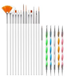 20pcs Nail Art Brushes Kit gel POSIRME STOLLAGE BRUSSE ACRYLIQUE Set Nailart Salon Peinture Dotting Pen Tools Pink White Black2058985