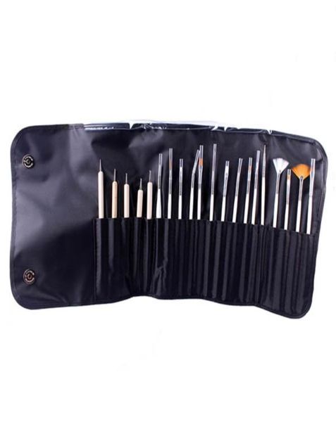 20pcs Nail Art Decorations Brush Tools Tools Painting Professional Painting For Faux Nail Tips UV Nail Gel Polon avec Cosmetic Bag1612339