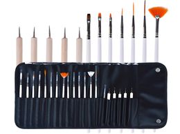 20 -stks Nail Art Design Penborstels Set stip -schildertekening Poolse pengereedschap Kit met lederen tas5729765