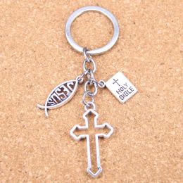 20pcs nouvelle mode bricolage porte-clés jésus croix livre sainte Bible pendentifs hommes bijoux voiture porte-clés souvenir pour cadeau H0915
