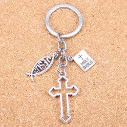 20 pièces nouvelle mode bricolage porte-clés jésus croix livre sainte bible pendentifs hommes bijoux voiture porte-clés Souvenir pour cadeau AA220318