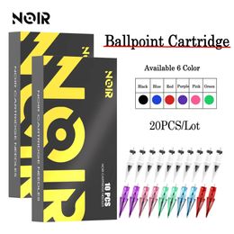 20pcs Noir Ballpoint Tattoo Cartouche Aigneles 6 couleurs pour la machine à stylo tatouage rotatif Pratique de dessin universel fournitures de tatouage 231227