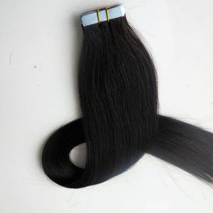 Topkwaliteit 50g 20 stks tape in hair extensions lijm huid inslag Braziliaanse Indiase menselijke haar 18 20 22 24 inch # 1b / off zwart