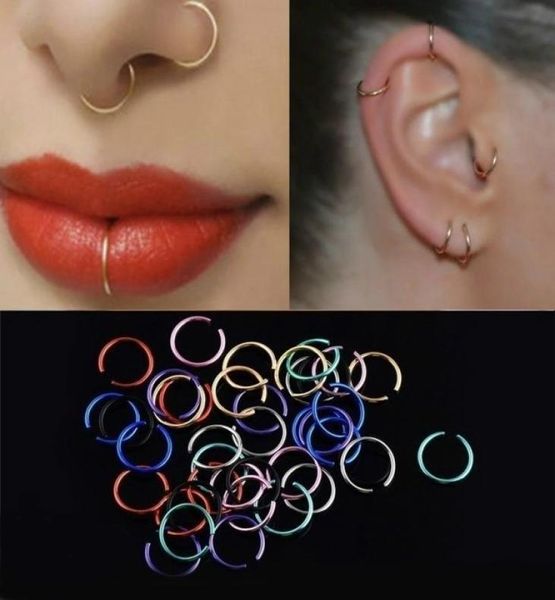 20 unids/pack Multicolor dorado pequeño anillo de nariz de acero inoxidable Piercing abierto tabique labio aro anillos pendientes lage Jewelry3412737