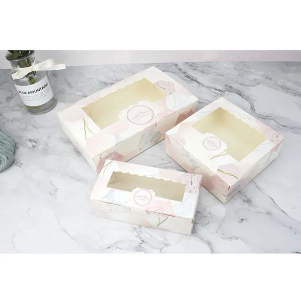 Caja de regalo de papel Kraft Kraft de 20 piezas con pastel de galletas de ventana Caja de envasado de pastel de luna de San Valentín Favores de bodas