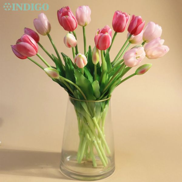 20 PCS Rose Tulipe Bouquet Silicone Real Touch Haute Qualité Calla Maison Cadeau De Noël Poly Sac Fleur Artificielle De Mariage INDIGO 240228