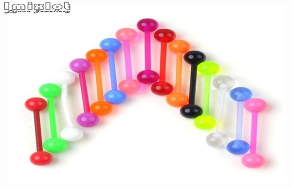 20 piezas de plástico para Piercing de lengua, barras de barra, anillos para lengua, Color caramelo, joyería corporal a la moda para mujer, joyería entera 7093067