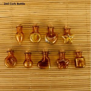 20 stcs Promotie Amber 2 ml Mini Glass Curken Bottle Kleine cosmetische pot Stopper Vieschakeling Decoratieve hervulbare container voor hangers eenvoudig