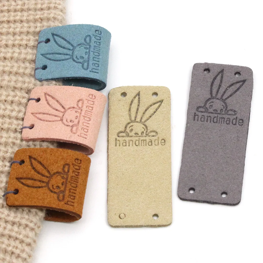 20Pcs Rabbit Handmade Tags For Handmade Label Kawaii Sewing Leather Tags For Hats Knitted Decorative Clothes Gifts Bags 2x5CM