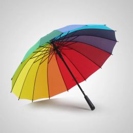 20 -stcs regenboog paraplu Lange handgreep Haak 16k hoogwaardig rechte winddichte kleurrijke pongee vrouwen mannen zonnige regenachtig 11 ll